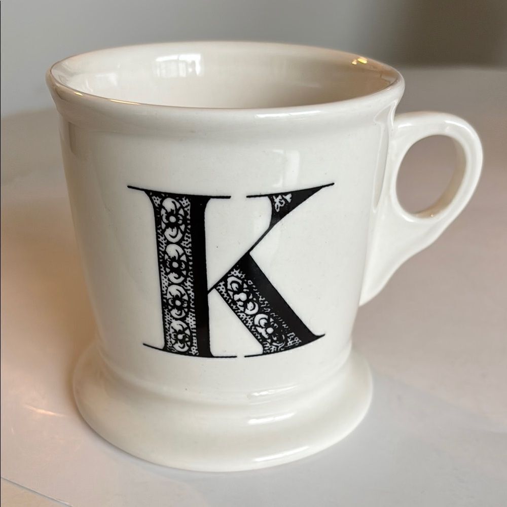 Anthropologie Monogram Letter K White Black Coffee Tea Mug